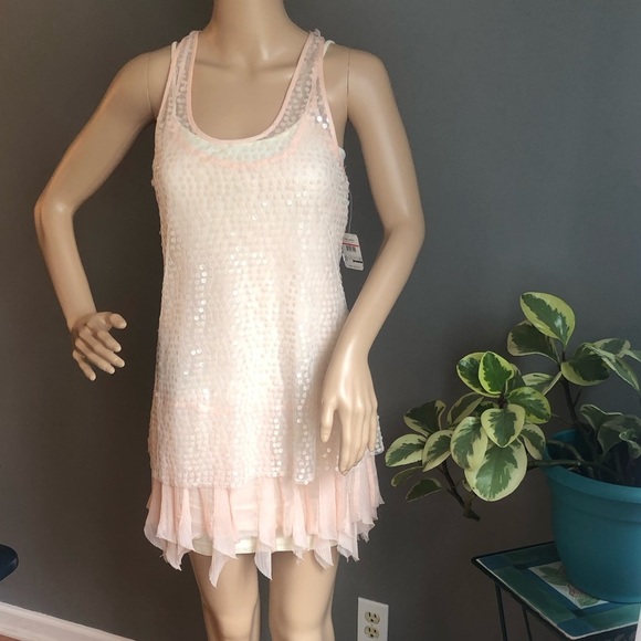 NWT Free People Intimately XS, Sheer Sequined, Slip Dress, Razorback Pink/Peach - Picture 1 of 10